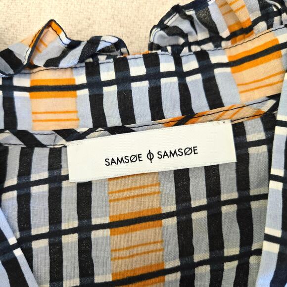 Samsoe Samsoe Martha Short Dress Organic Cotton Plaid Ruffle Long Sleeve Size XS - Picture 9 of 14